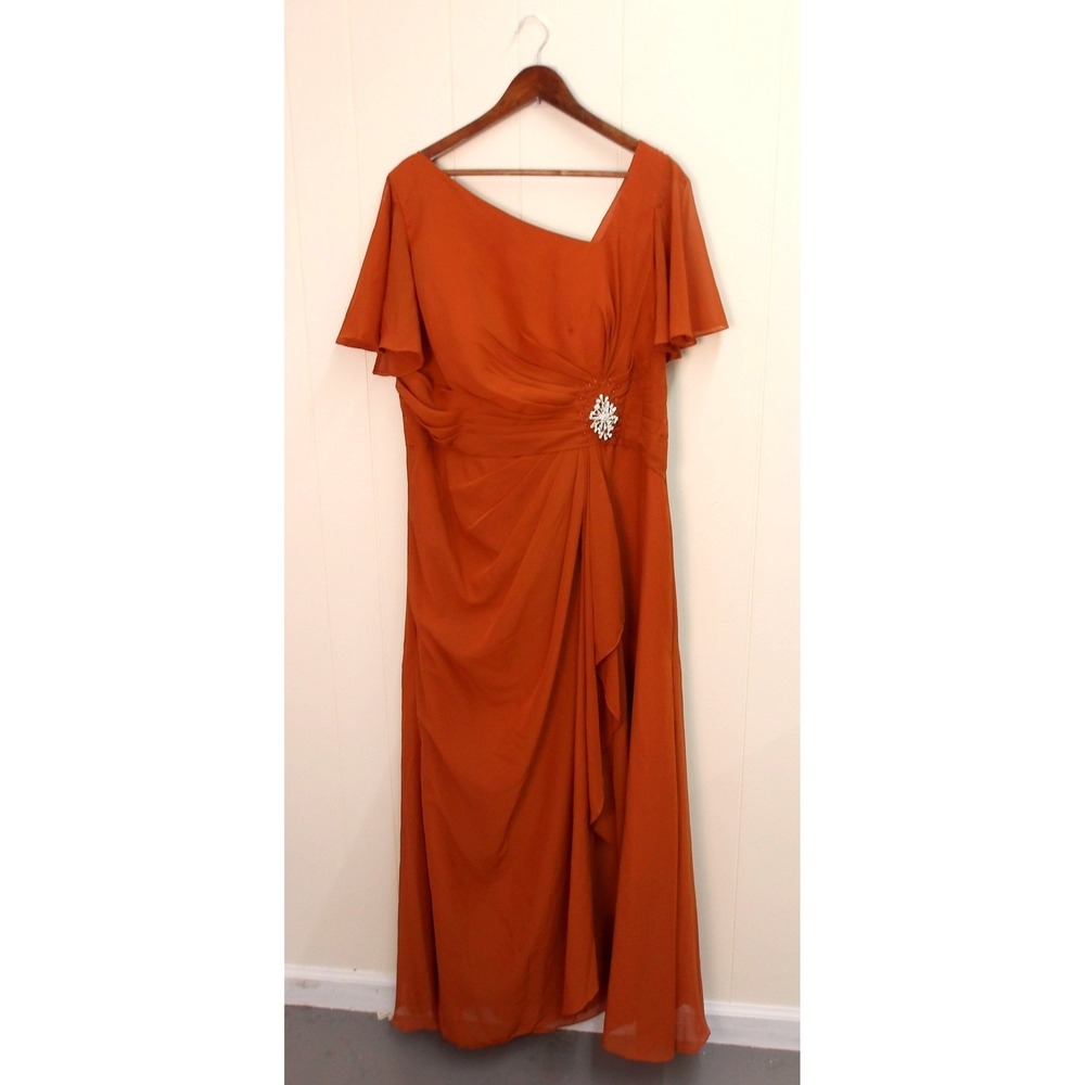 Elegant Terracotta Formal Dress Rhinestone‎ Detail Evening Gown Sz 18W /#8195